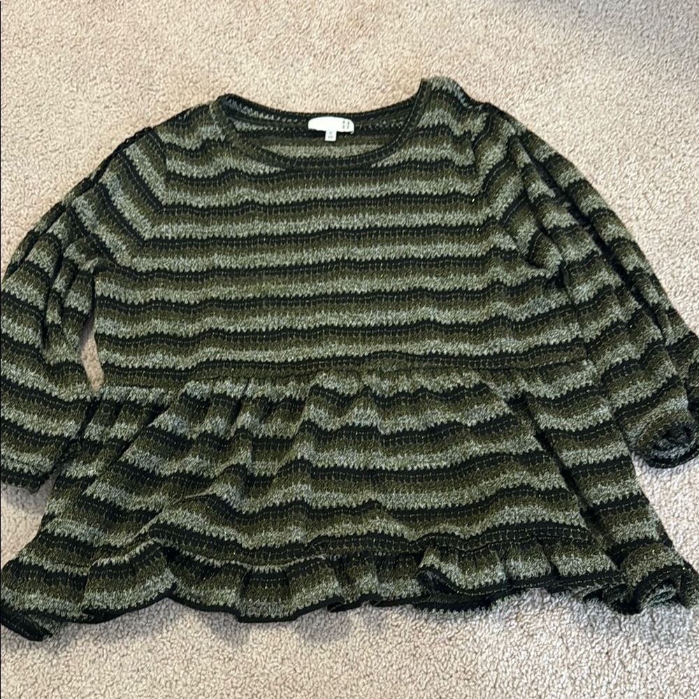 Ro & De Anthropologie Striped Green and Black Peplum Sweater